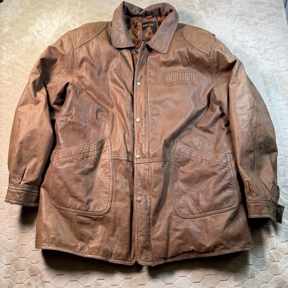 VTG Phase3 Aviator Leather Bomber Jacket Mens XL Bud Light Branded See Pics